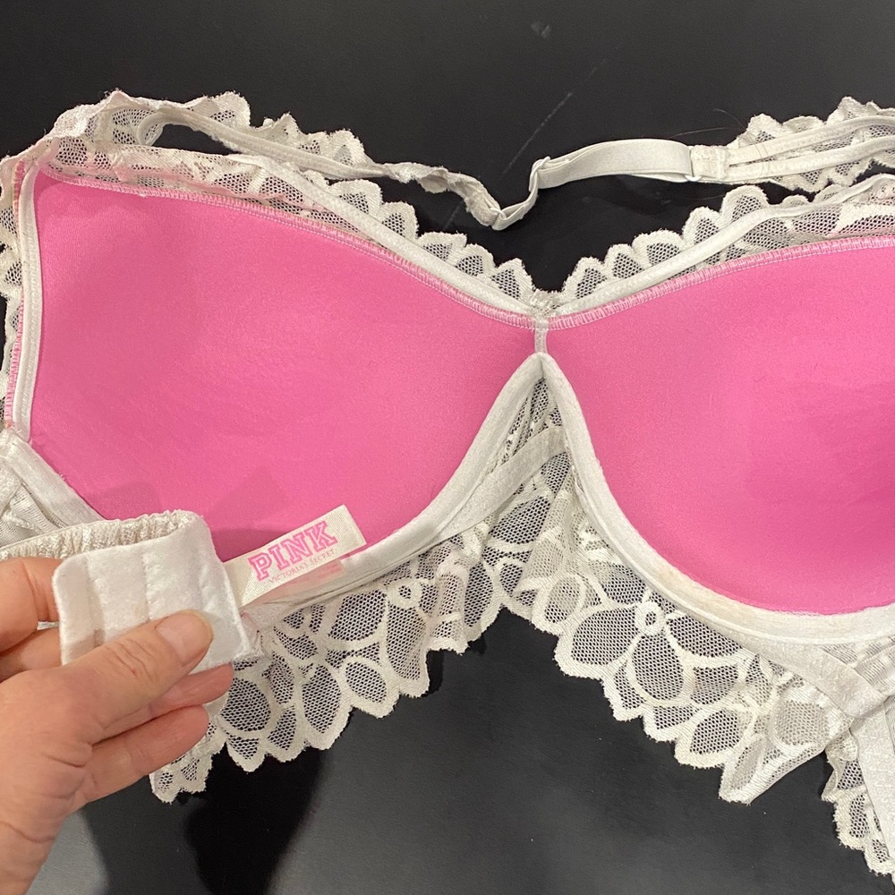 PINK Victoria's Secret Floral Lace Bralette  - Pink and White